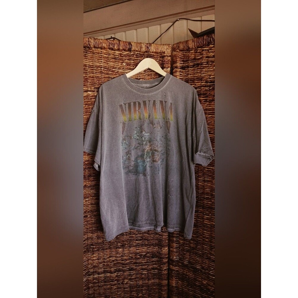 Nirvana Unplugged Washed Black Grey Destroyed Grundge Tee shirt Dress OS